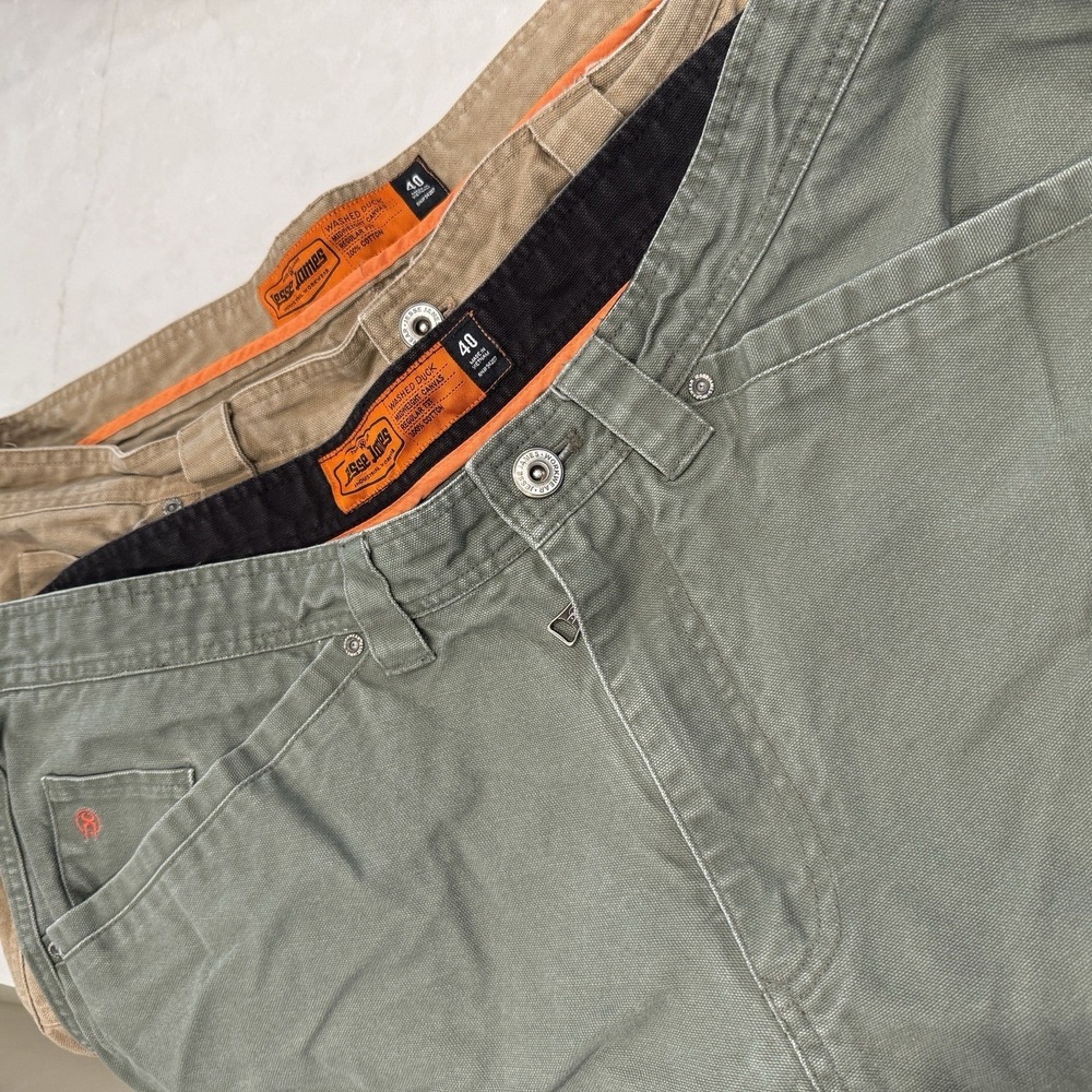 Lot Of 2 Jesse James Workwear SZ 40‎ Carpenter Shorts Washed Duck Canvas Grn&Tan